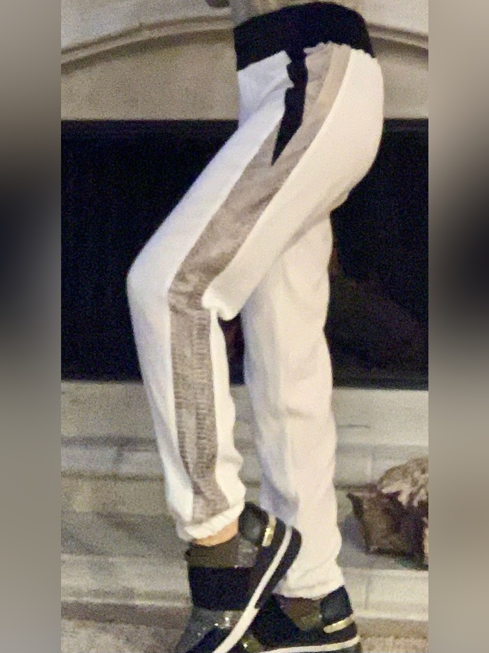 “BeBe” White Dress Pants with Black Sneak Print Side Panels